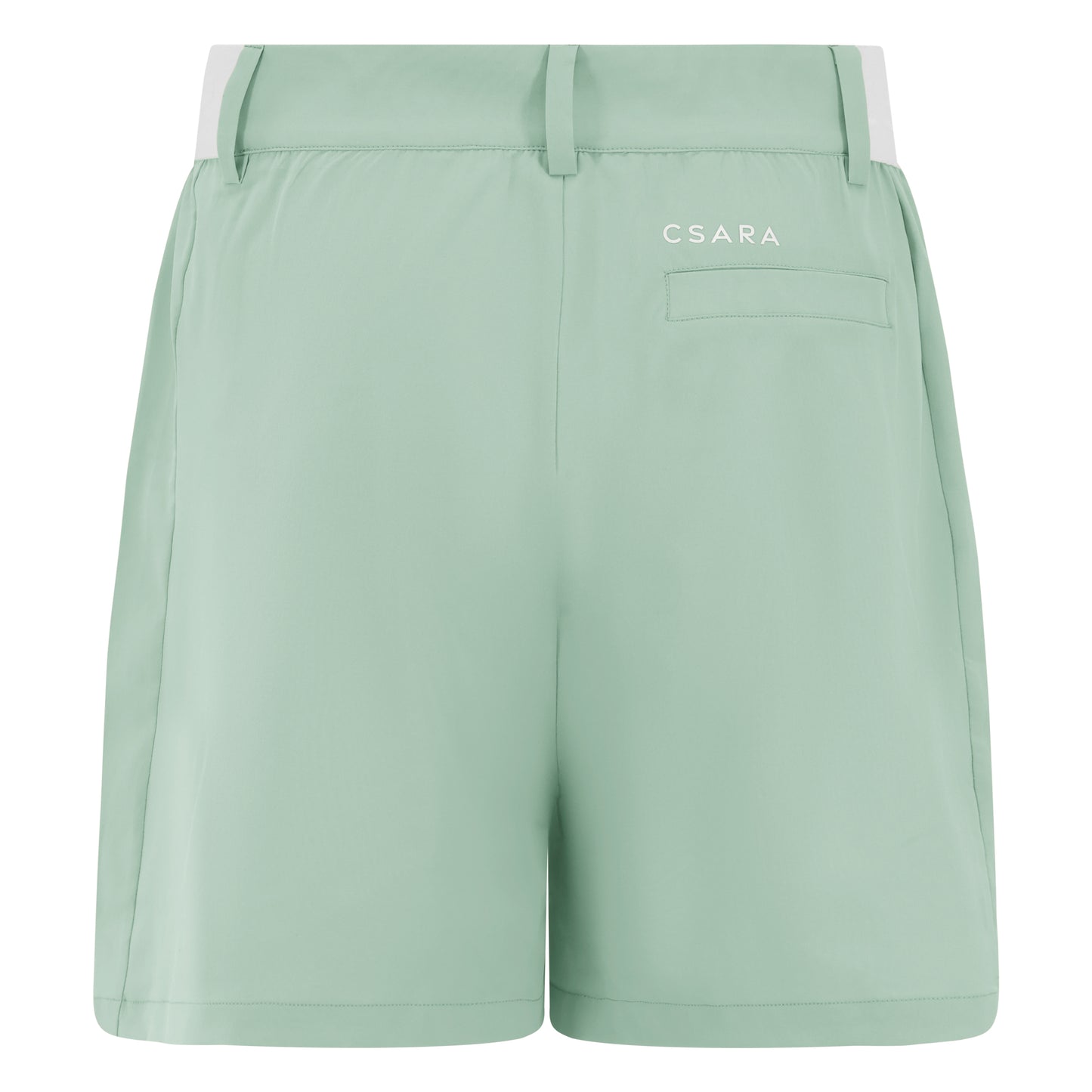 Women's golf shorts in green in four-way stretch fabric, with centre front zip, pockets and elasticated sides