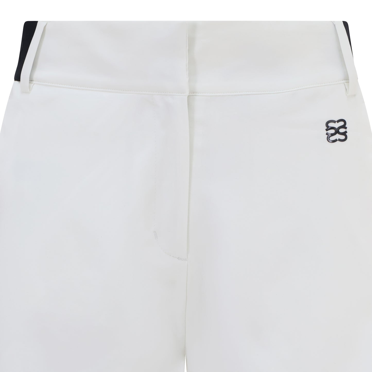 Women's golf shorts in white in four-way stretch fabric, with centre front zip, pockets and elasticated sides