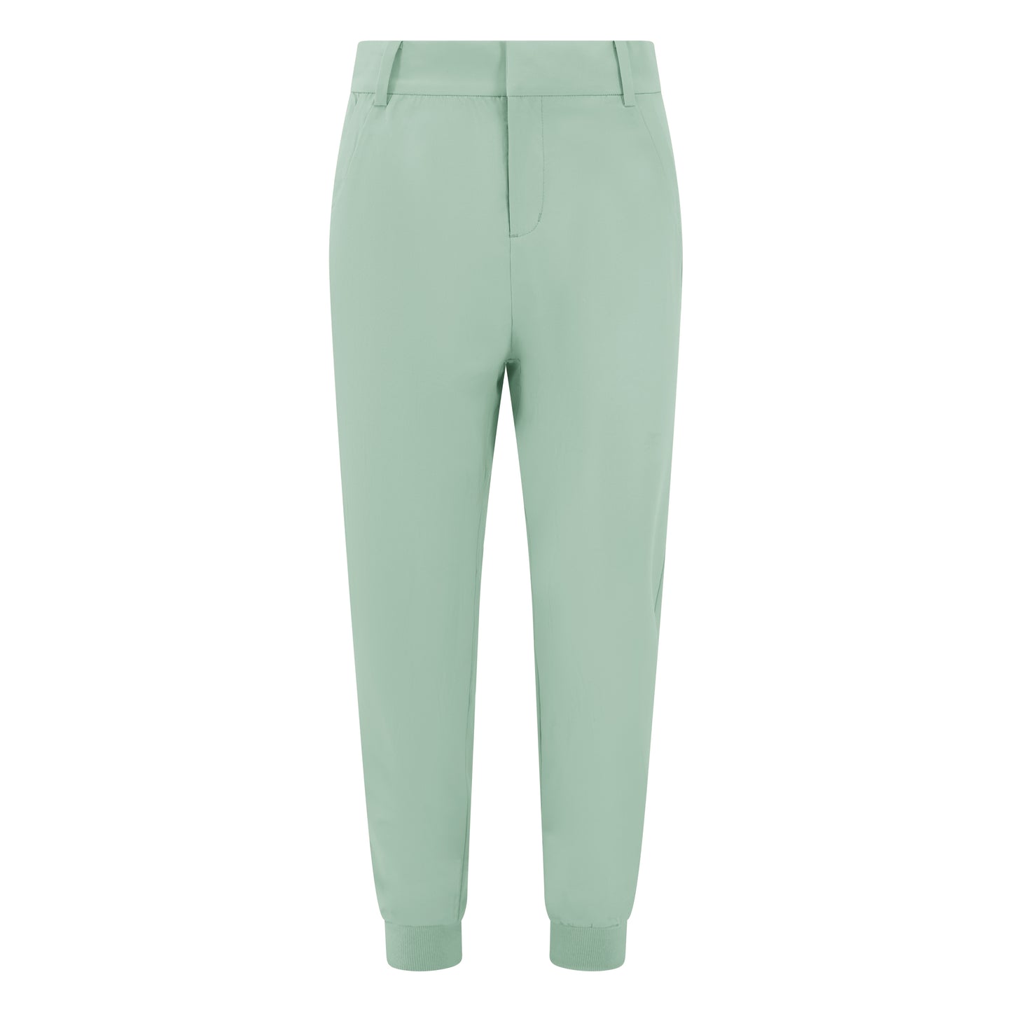 Women's cuffed golf trousers in green with belt loops, pockets and four-way stretch fabric