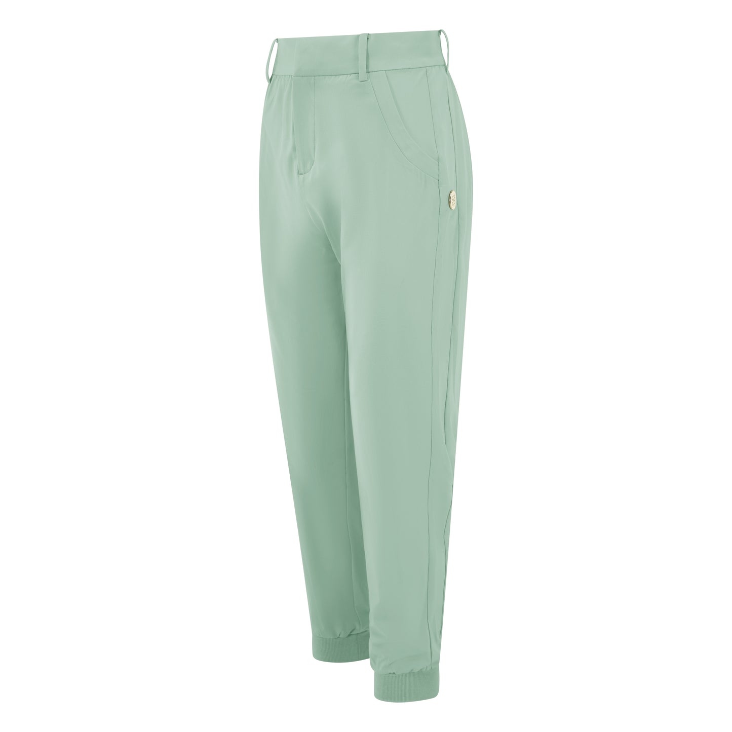 Women's cuffed golf trousers in green with belt loops, pockets and four-way stretch fabric