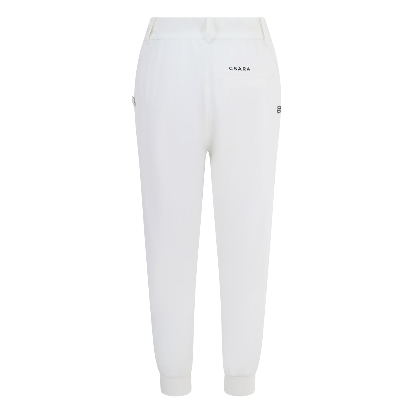 Women's cuffed golf trousers in white with belt loops, pockets and four-way stretch fabric
