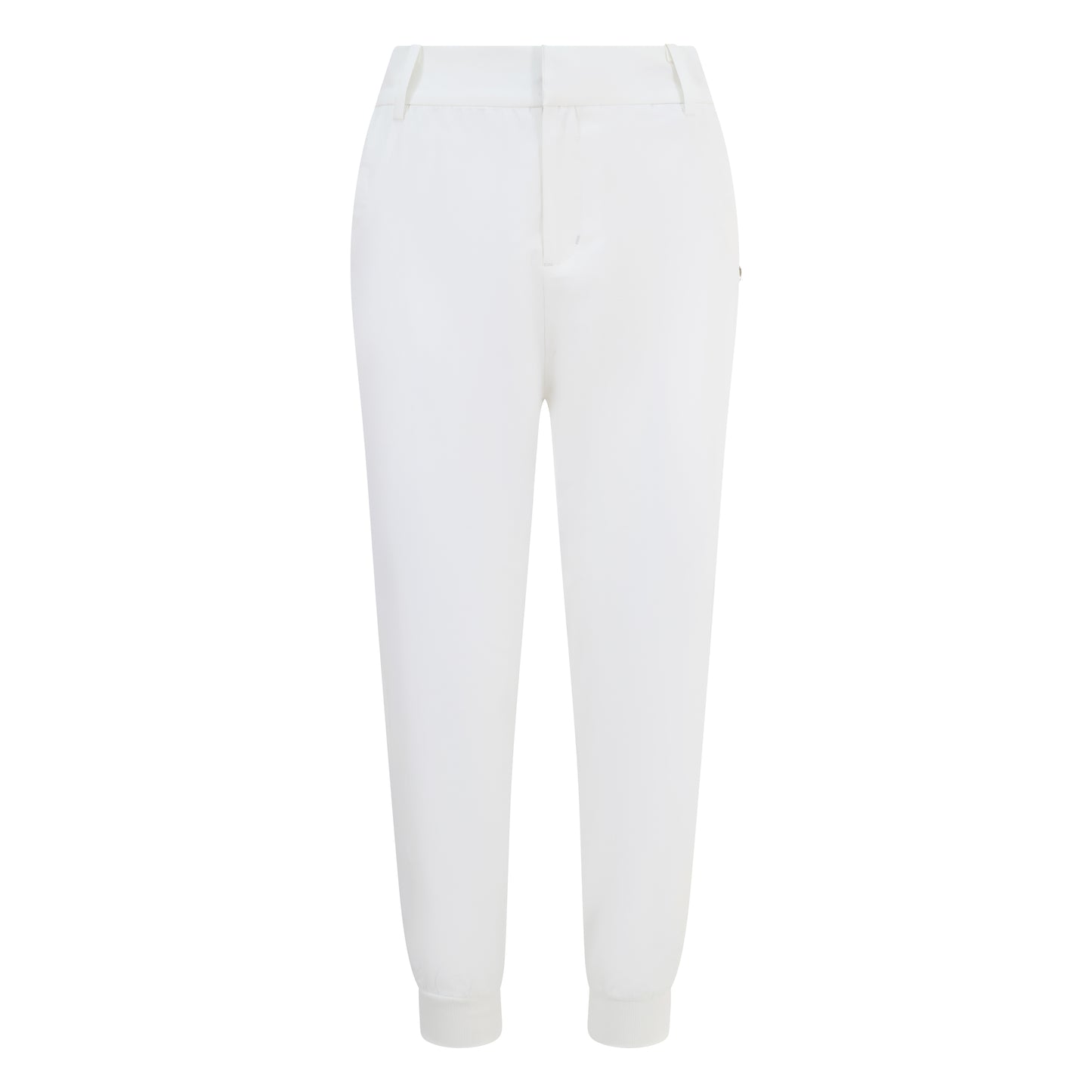 Women's cuffed golf trousers in white with belt loops, pockets and four-way stretch fabric