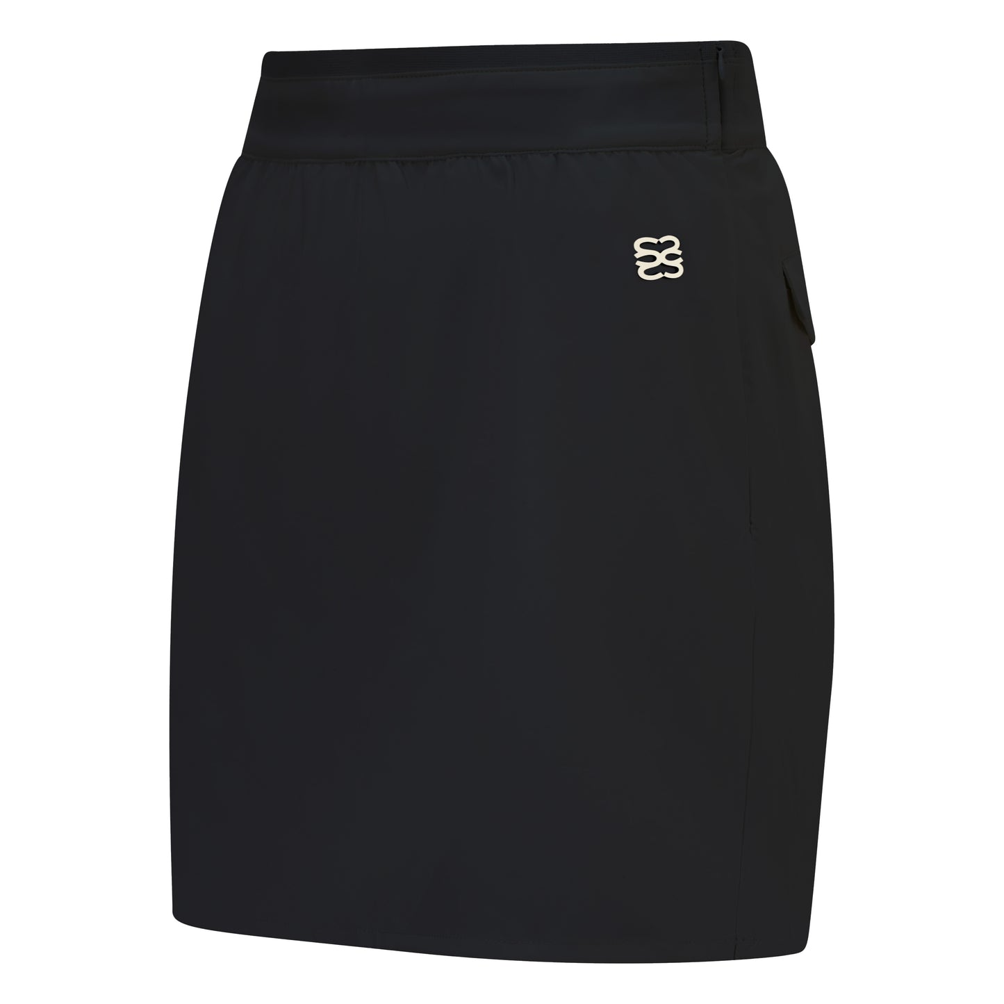 Women's golf skirt with wrap skirt in black and elasticated waistband and pockets