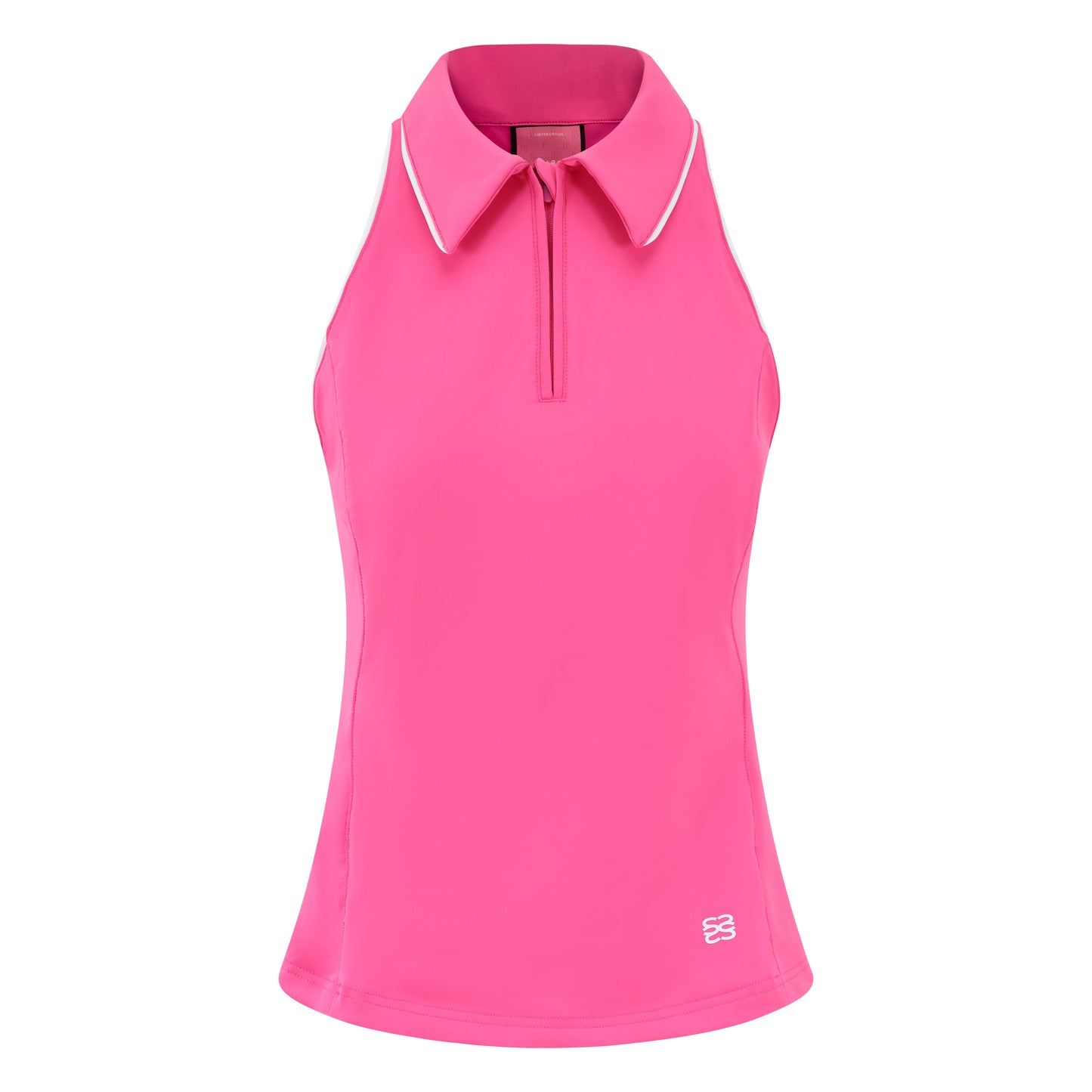 Women's sleeveless golf polo shirt with stretch fabric, collar and quarter zip and magnetic ball marker