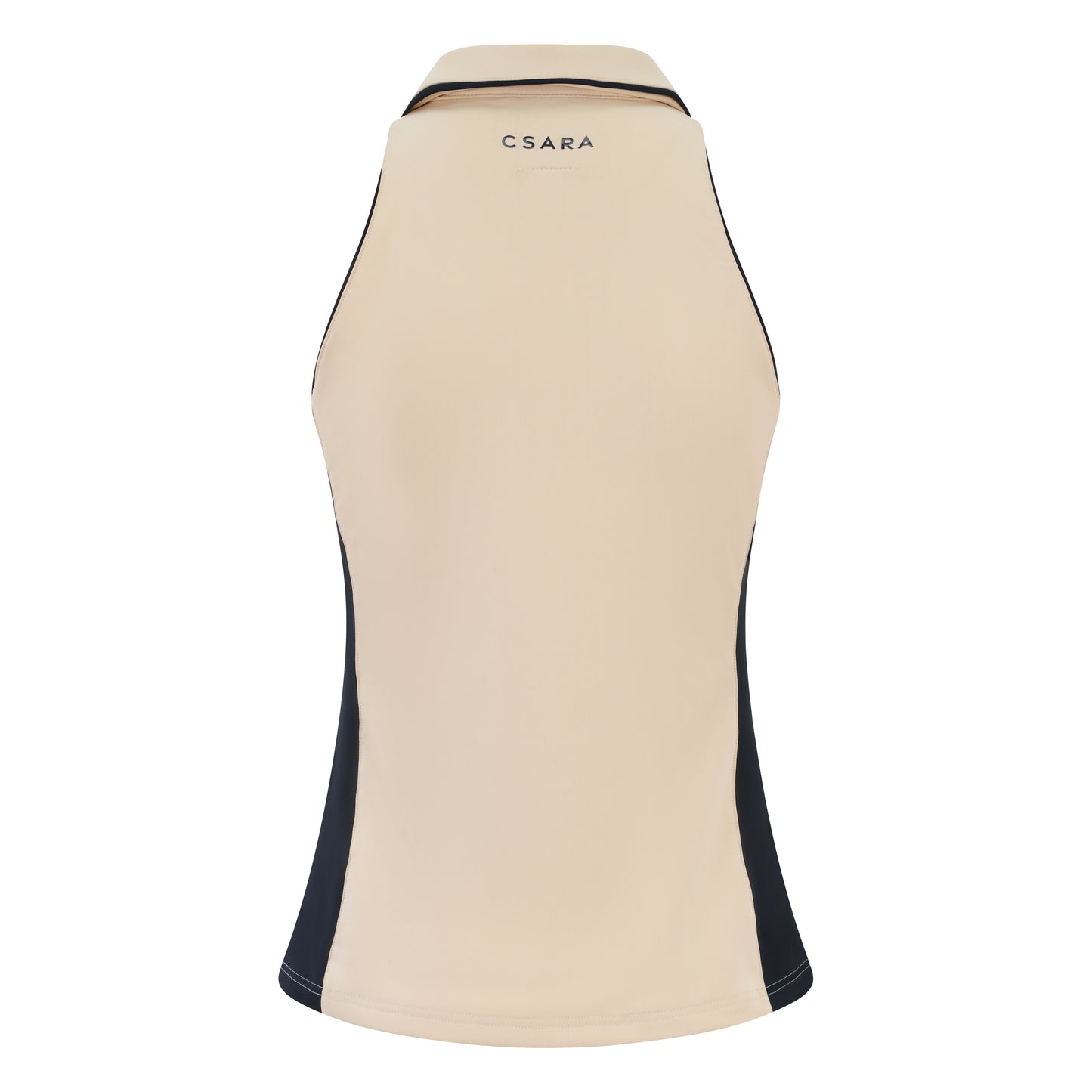 Women's sleeveless golf polo shirt with stretch fabric, collar and quarter zip and magnetic ball marker