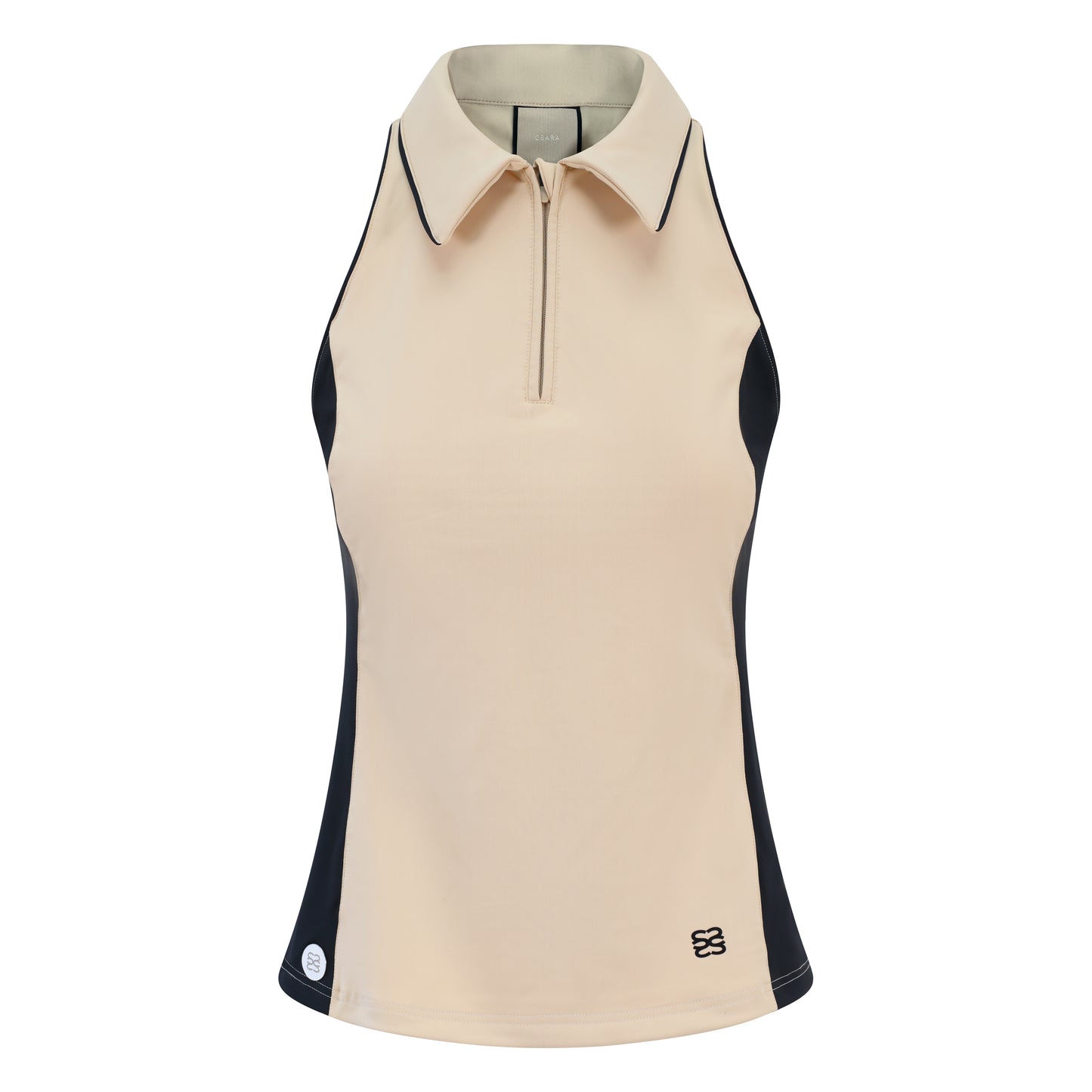 Women's sleeveless golf polo shirt with stretch fabric, collar and quarter zip and magnetic ball marker
