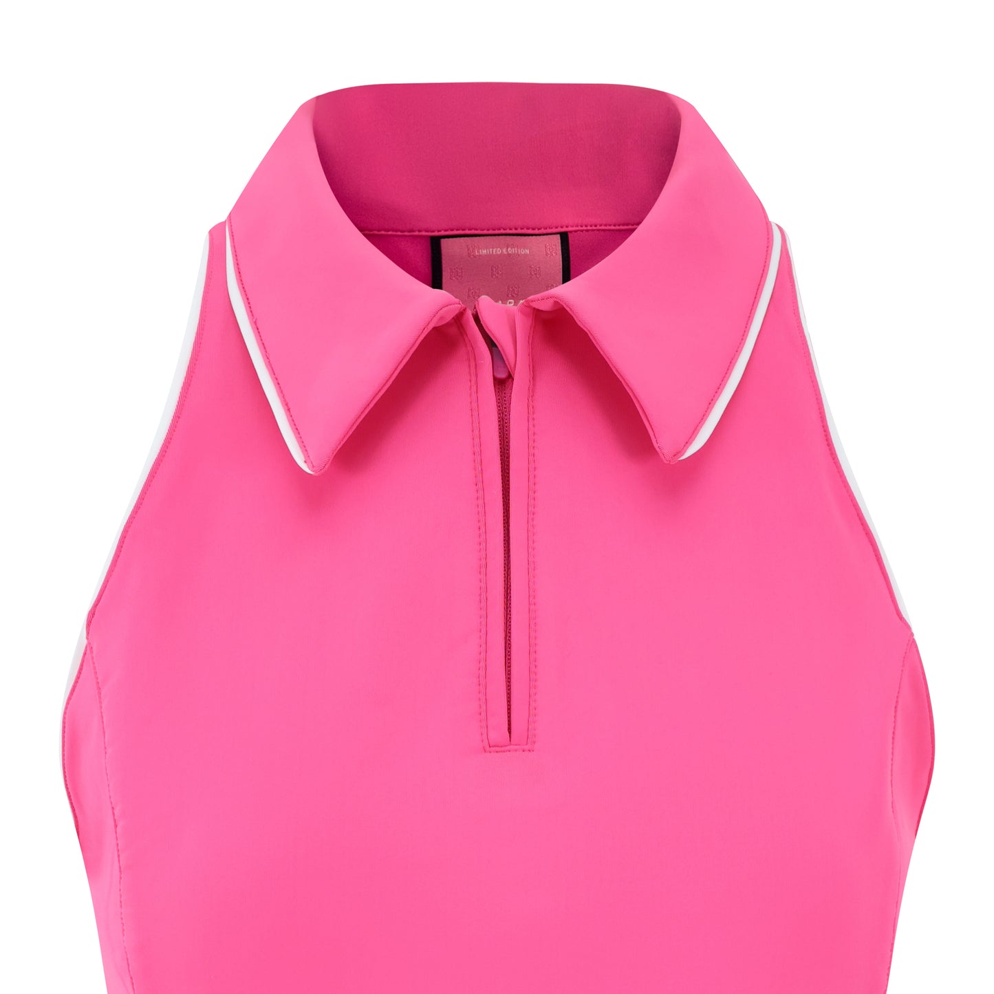 Women's sleeveless golf polo shirt with stretch fabric, collar and quarter zip and magnetic ball marker