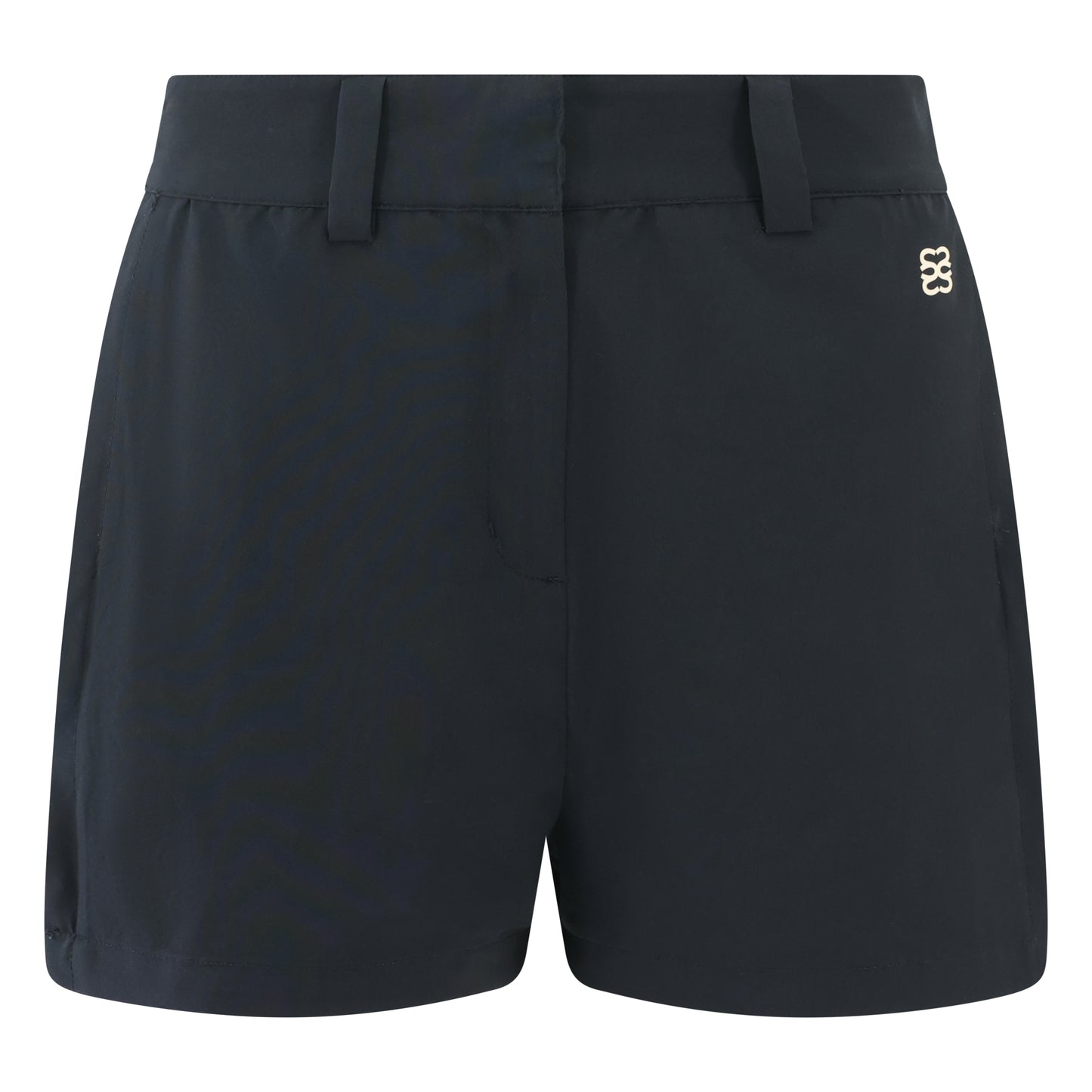 Women’s golf shorts in black, four-way stretch fabric with pockets and magnetic ball marker