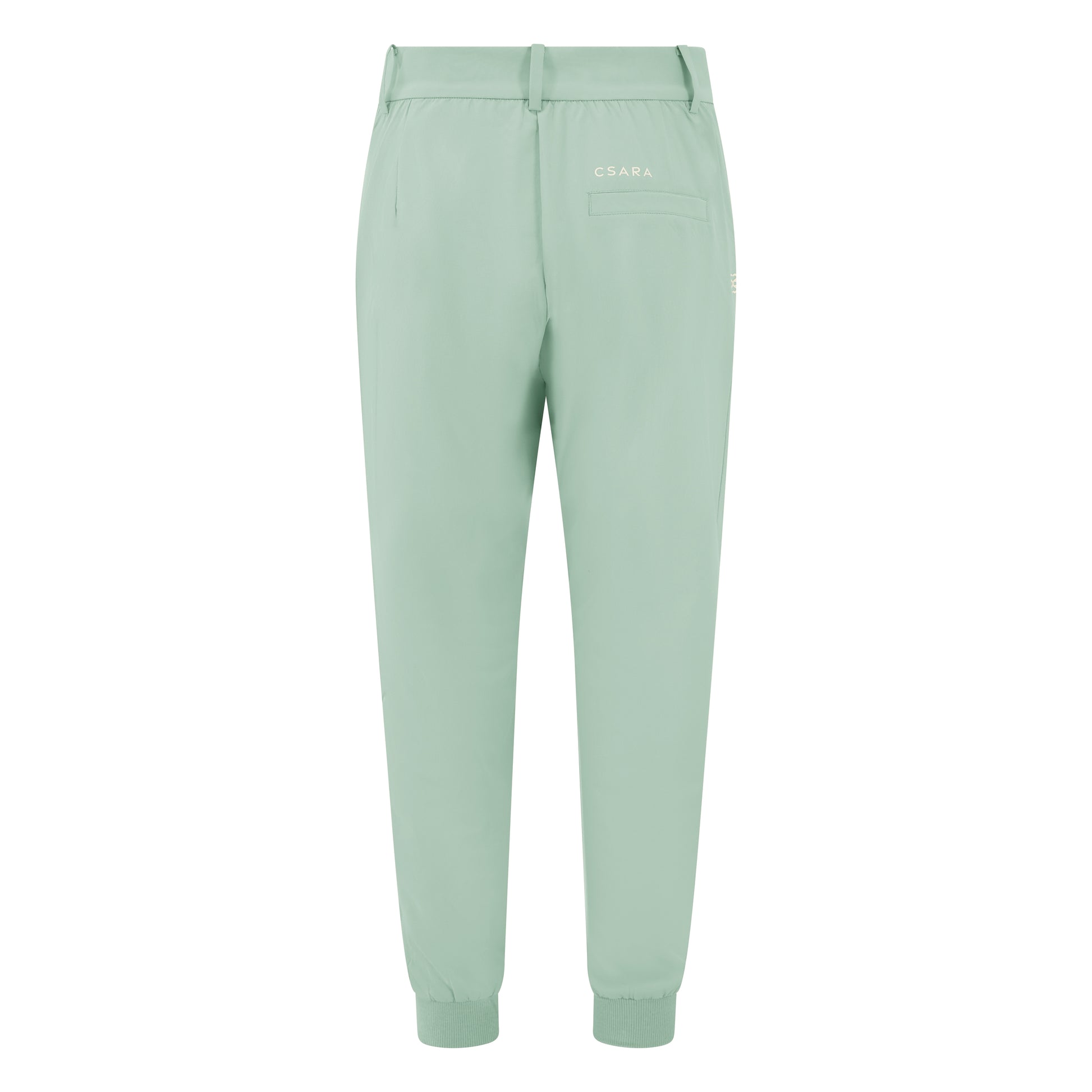 Women's cuffed golf trousers in green with belt loops, pockets and four-way stretch fabric