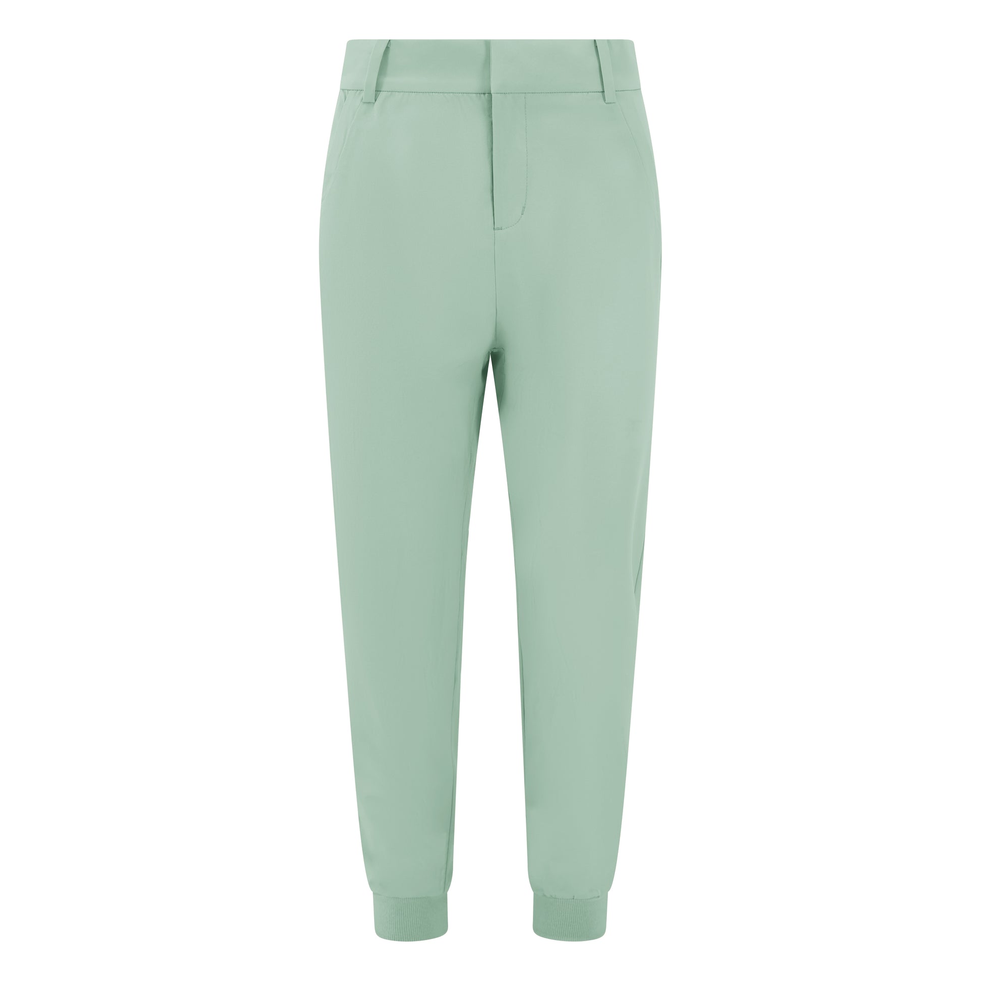 Women's cuffed golf trousers in green with belt loops, pockets and four-way stretch fabric