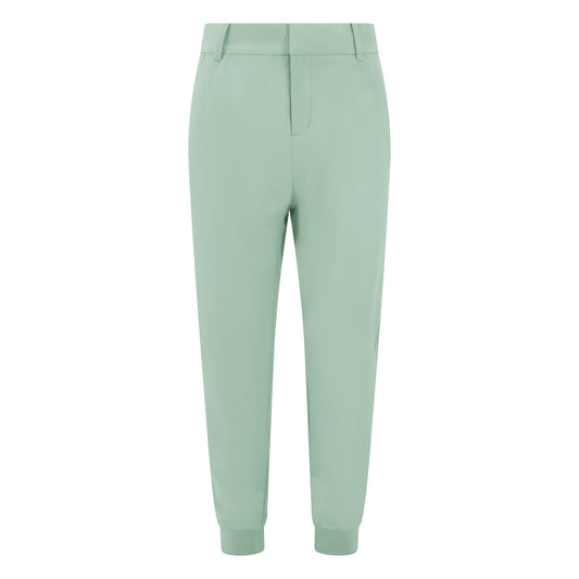 Women's cuffed golf trousers in green with belt loops, pockets and four-way stretch fabric