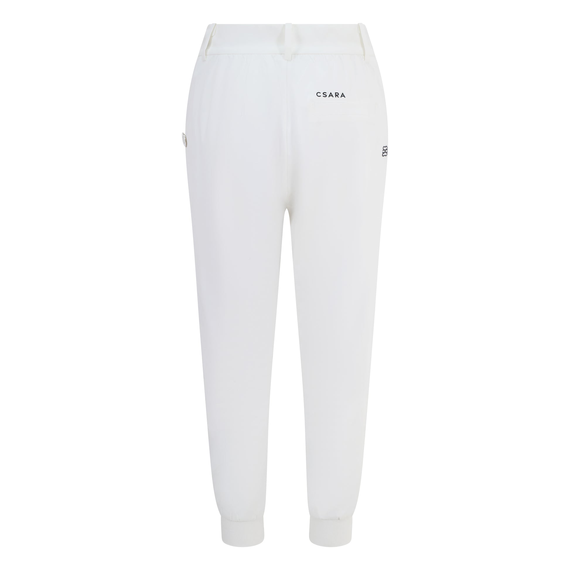 Women's cuffed golf trousers in white with belt loops, pockets and four-way stretch fabric