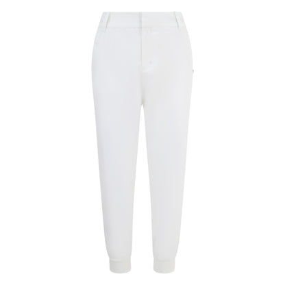 Women's cuffed golf trousers in white with belt loops, pockets and four-way stretch fabric
