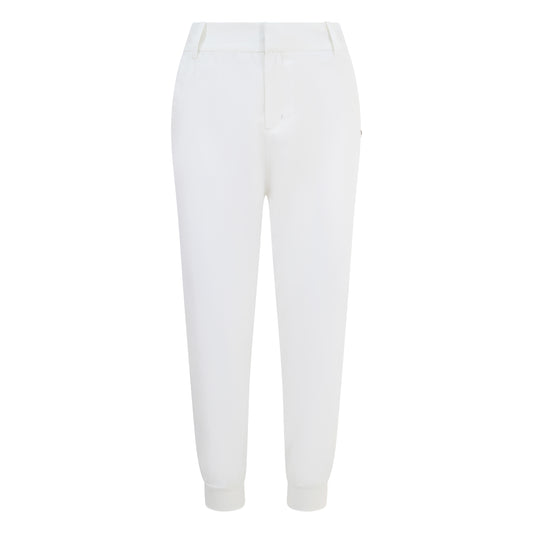 Women's cuffed golf trousers in white with belt loops, pockets and four-way stretch fabric