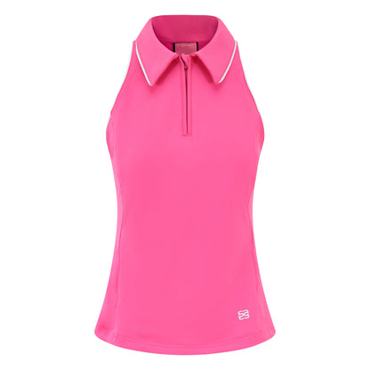 Women's sleeveless golf polo shirt with stretch fabric, collar and quarter zip and magnetic ball marker