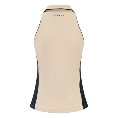 Women's sleeveless golf polo shirt with stretch fabric, collar and quarter zip and magnetic ball marker