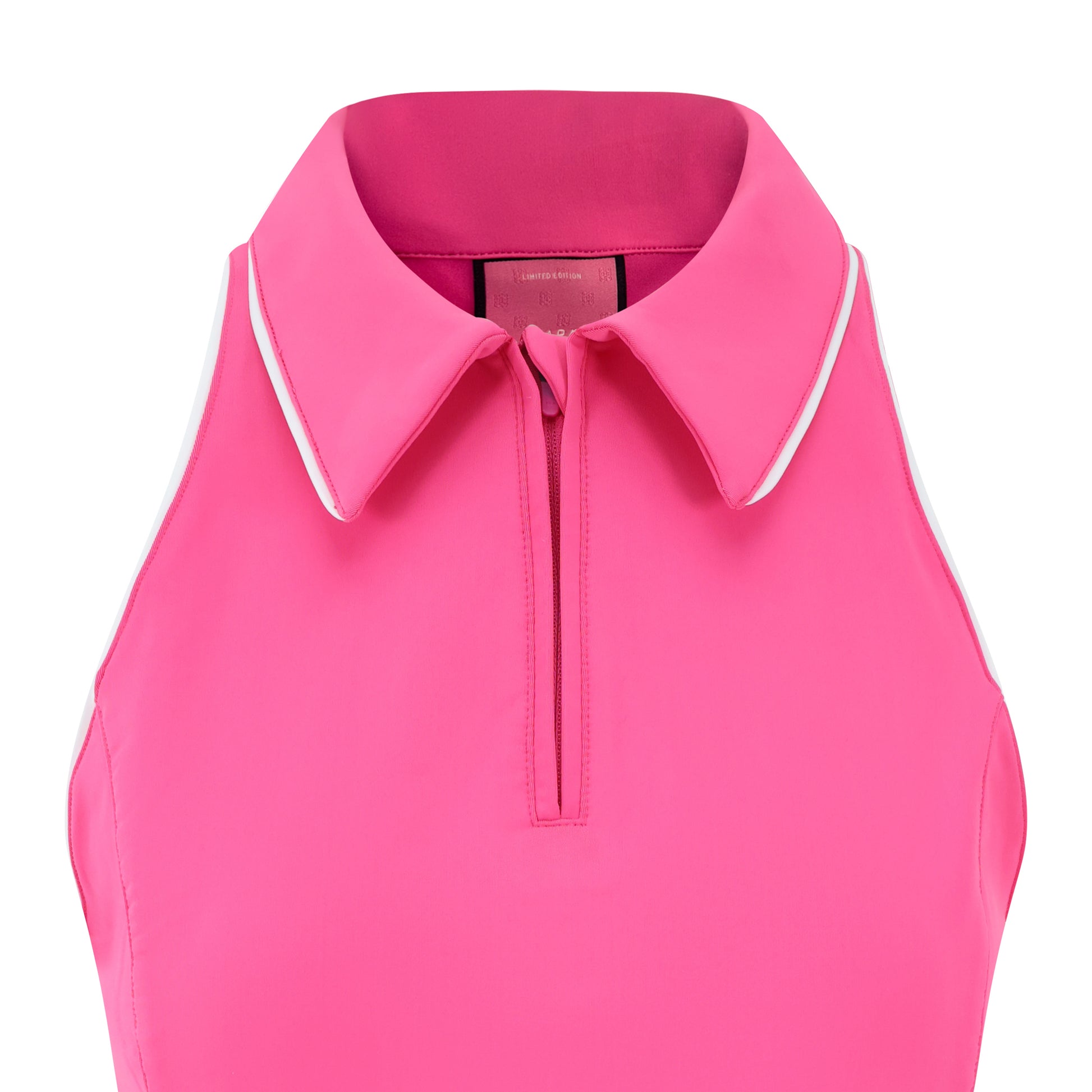 Women's sleeveless golf polo shirt with stretch fabric, collar and quarter zip and magnetic ball marker