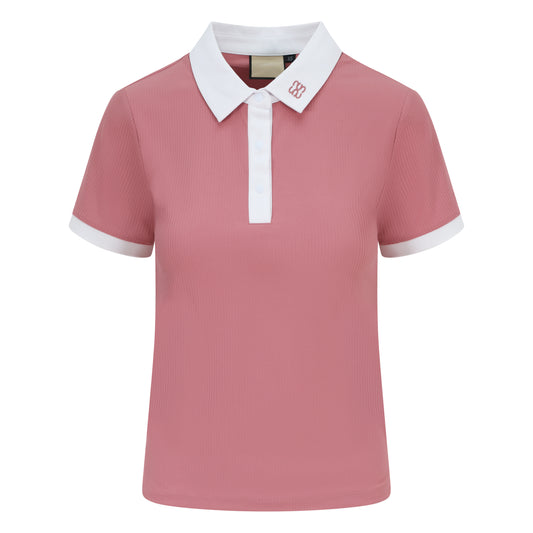 CSARA premium pink women's golf ribbed athleisure top with collar, soft touch