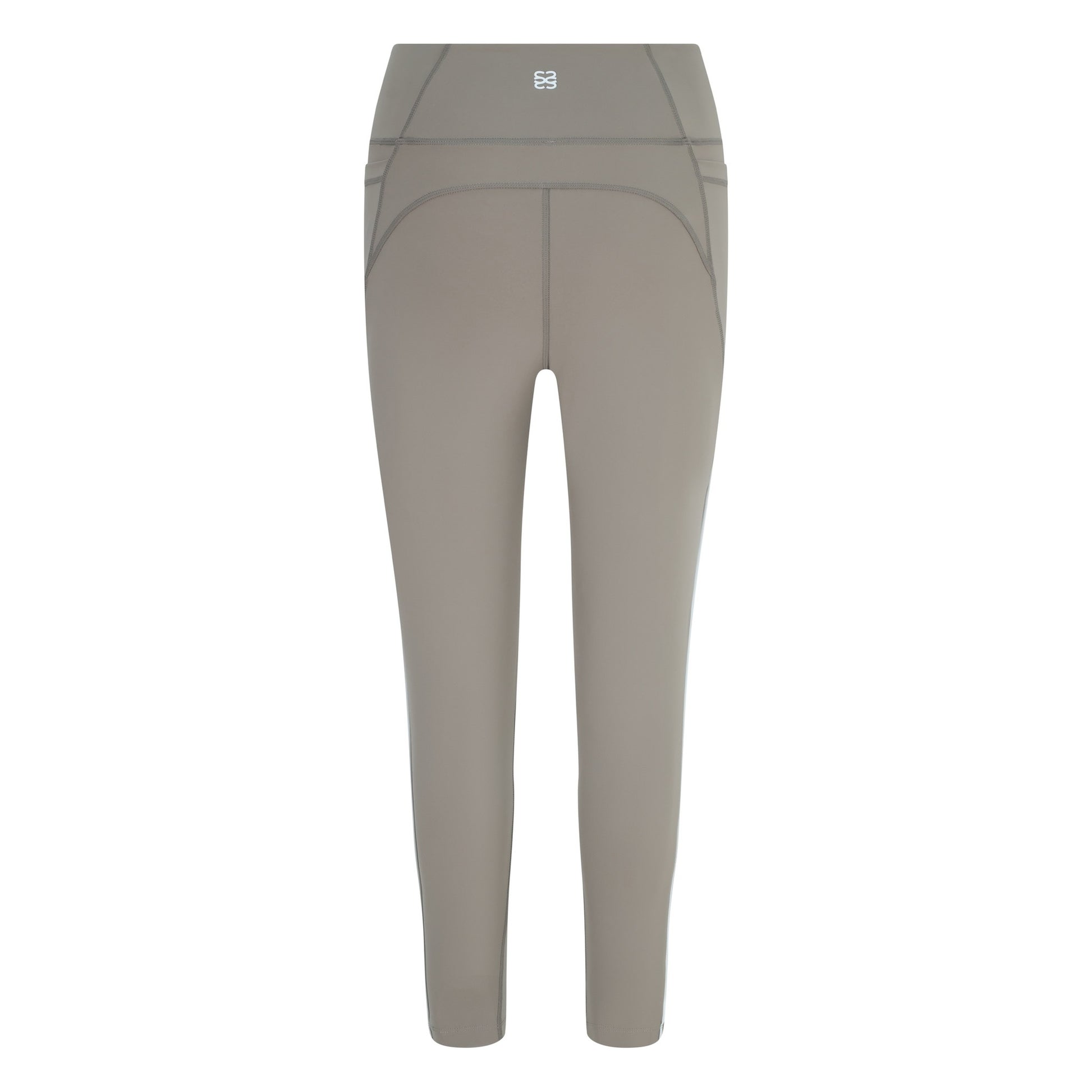 CSARA Mocha Grey Leggings with white logo, back