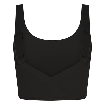 Black Cropped Sports Bra, back with adjustable straps