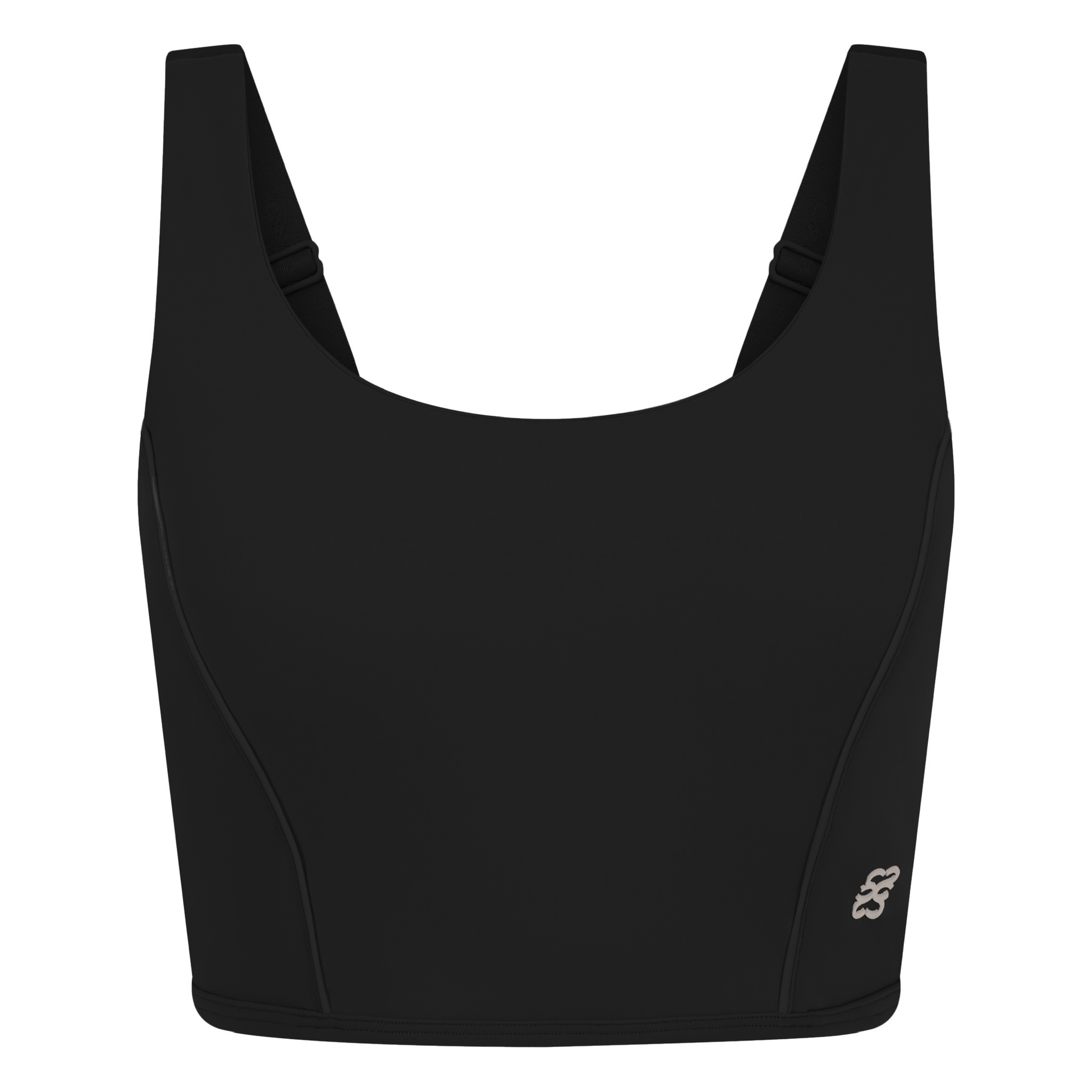 Black Cropped Sports Bra, with brown logo
