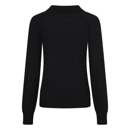 Black knitted polo with 1/4 button front - ghost image back