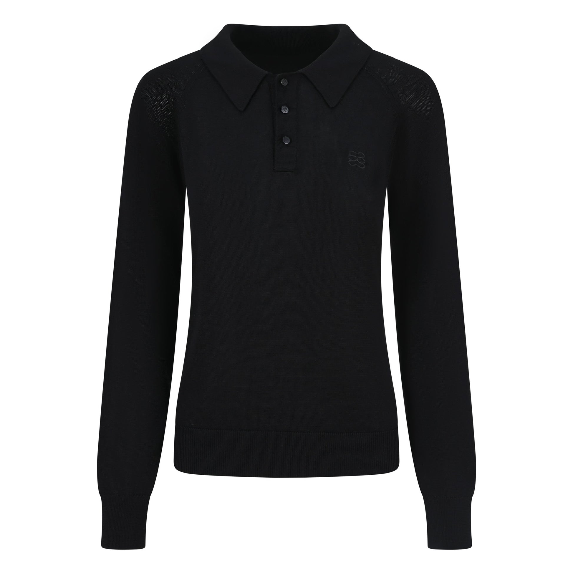 Black knitted polo with 1/4 button front - ghost image front