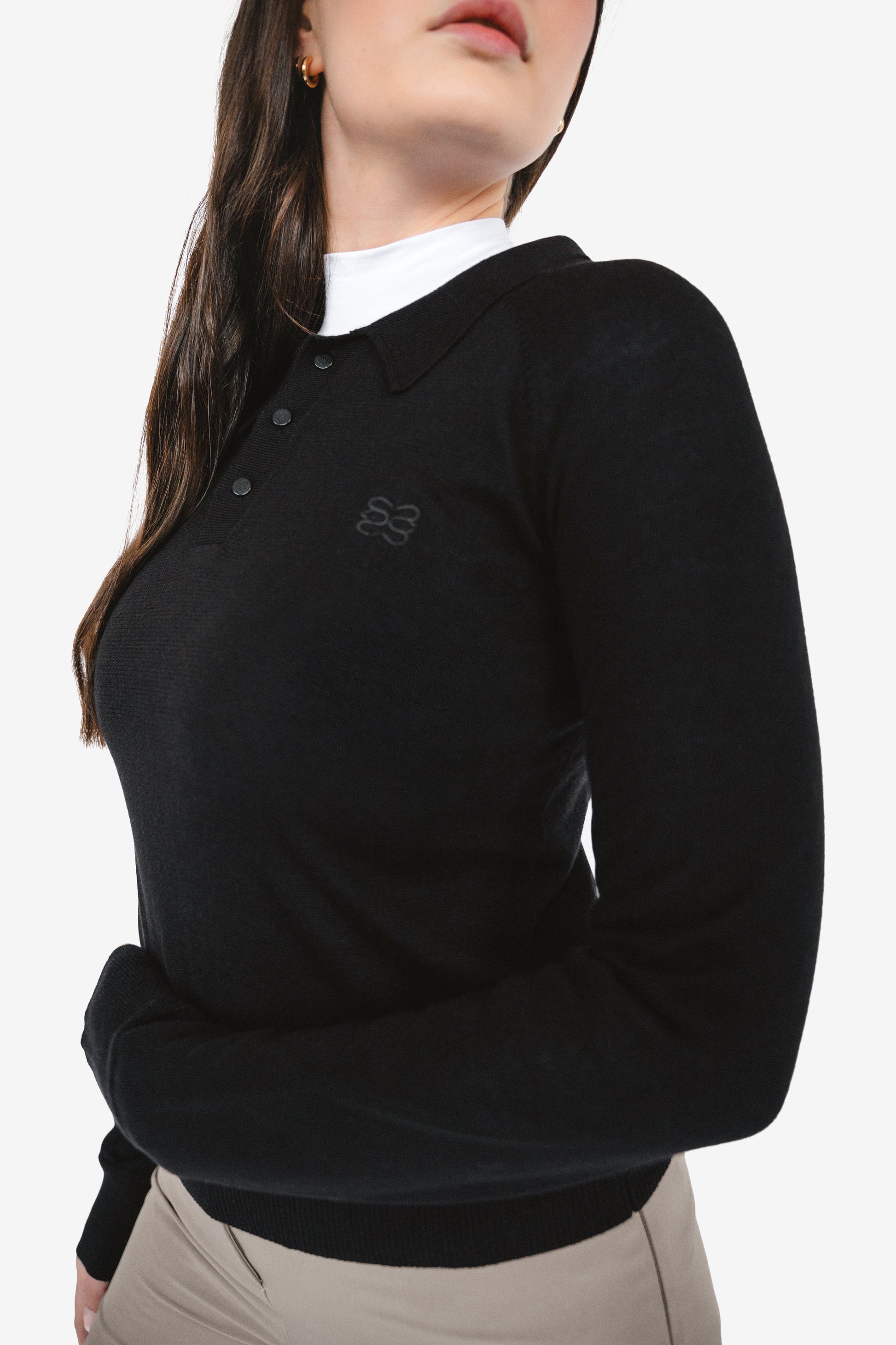 Black knitted polo with 1/4 button front