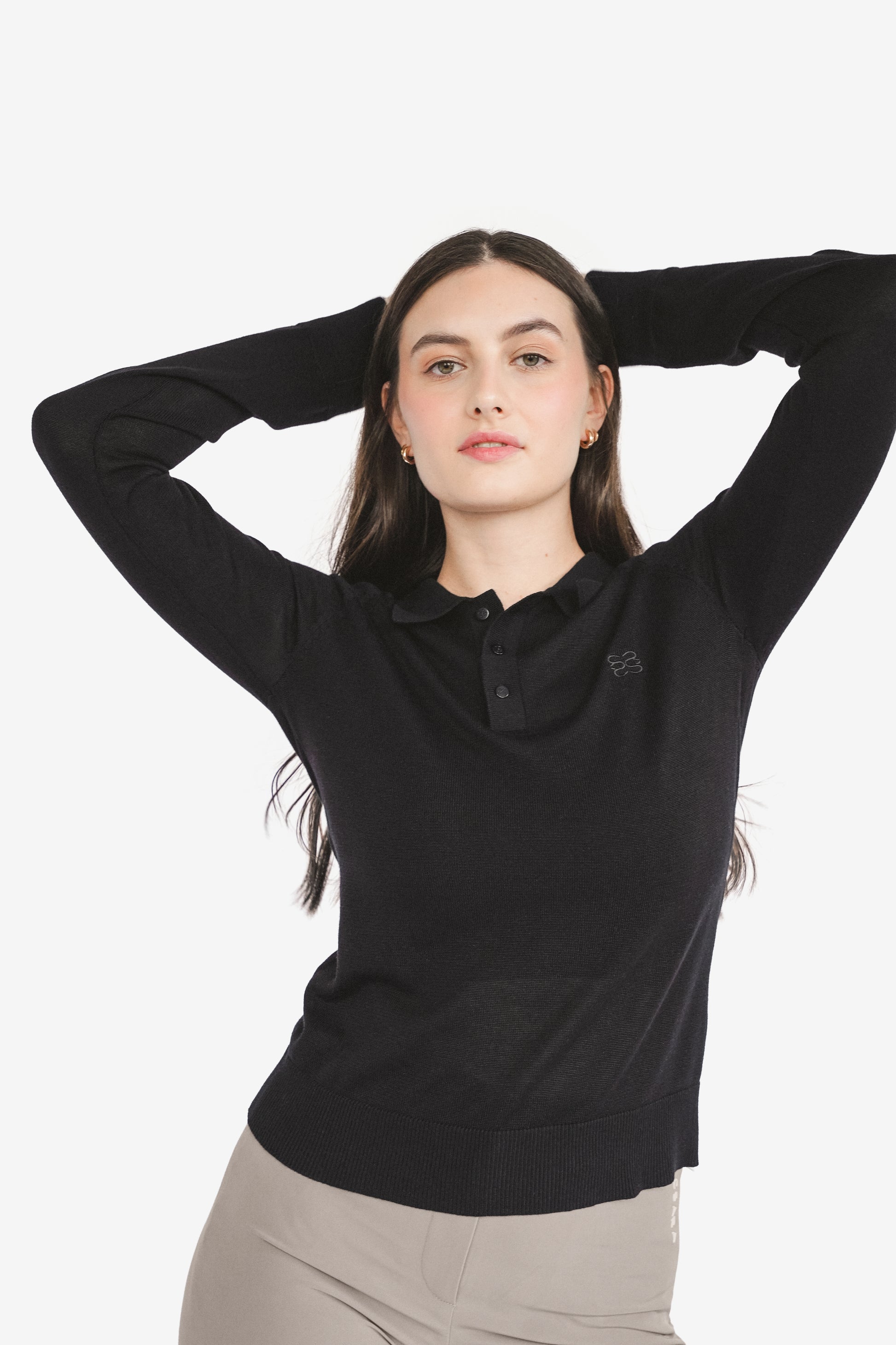 Black knitted polo with 1/4 button front