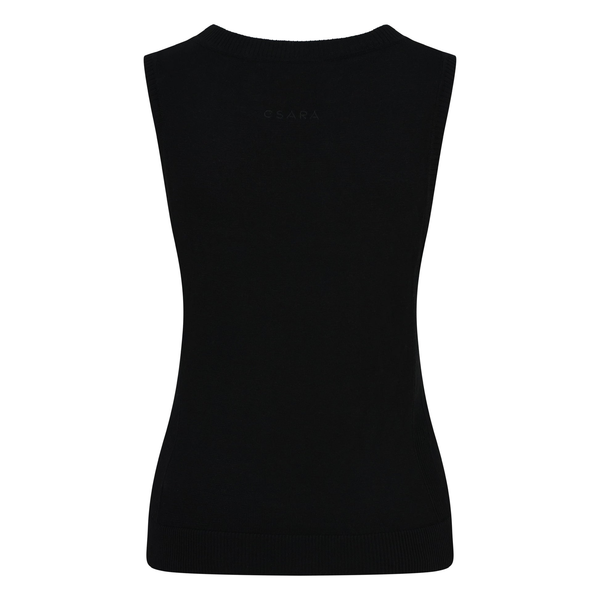 CSARA Raven knitted vest in black, women’s sleeveless golf knitwear.