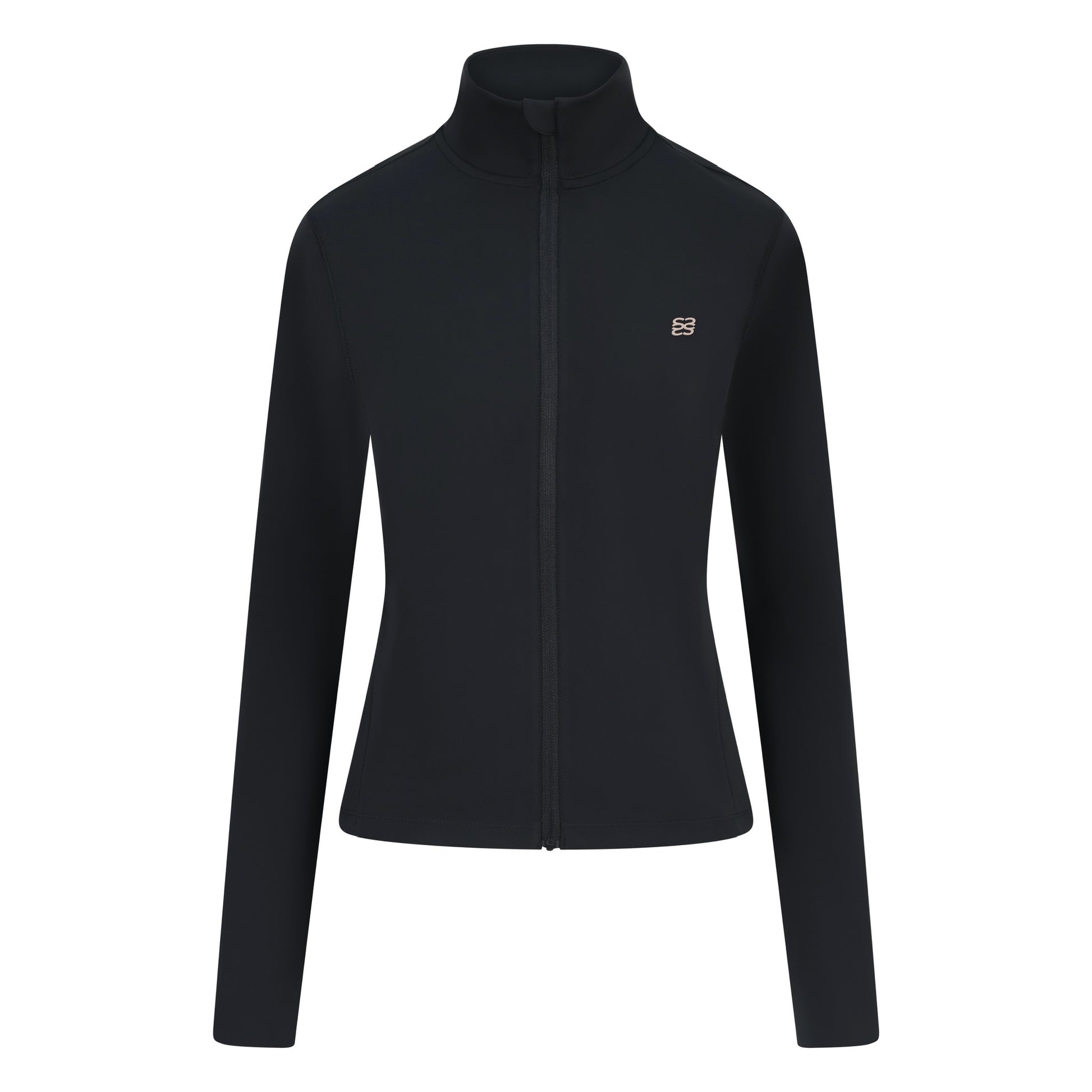 Black zip through sports jacket with pink piping and branding - ghost image front