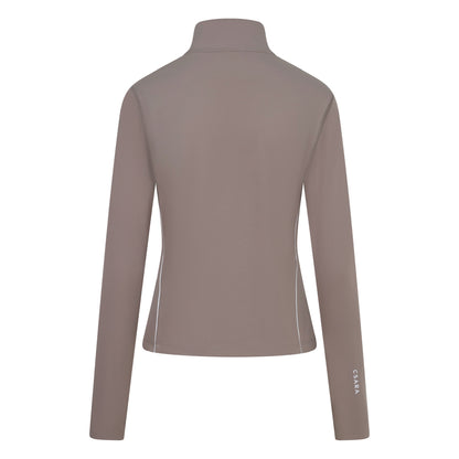 Mocha zip through sports jacket with pink piping and branding - ghost image back
