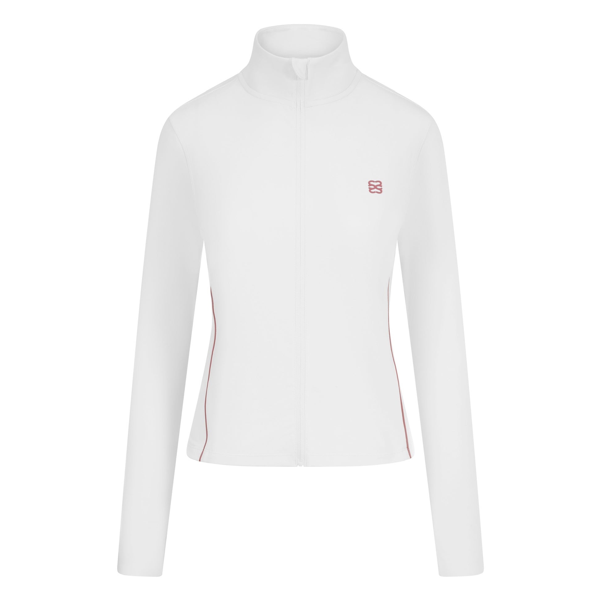 White zip through sports jacket with pink piping and branding - ghost image front