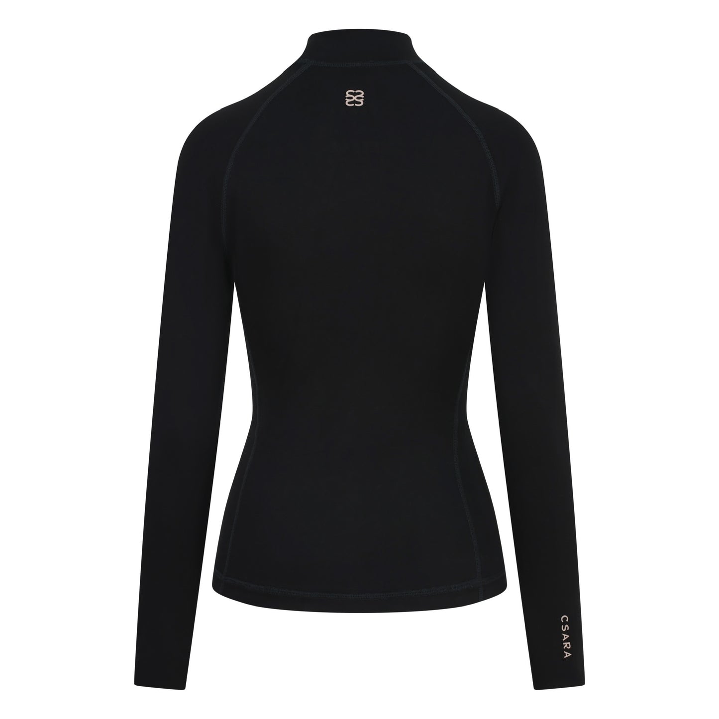 Black womens baselayer with mock collar - ghost image back