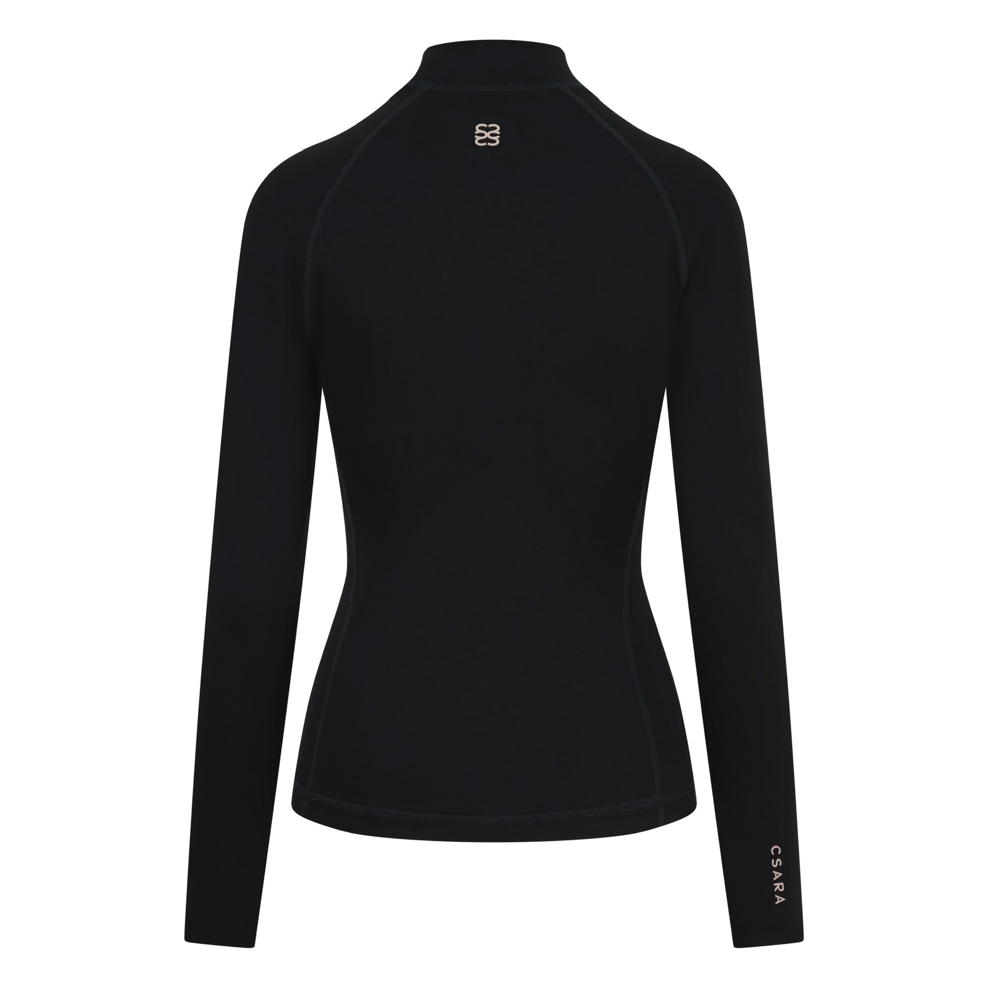 Black womens baselayer with mock collar - ghost image back