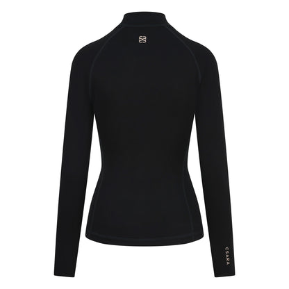 Black womens baselayer with mock collar - ghost image back