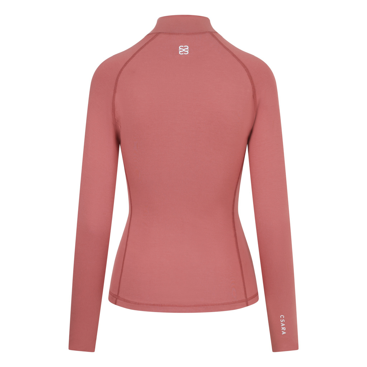 Pink womens baselayer with mock collar - ghost image back