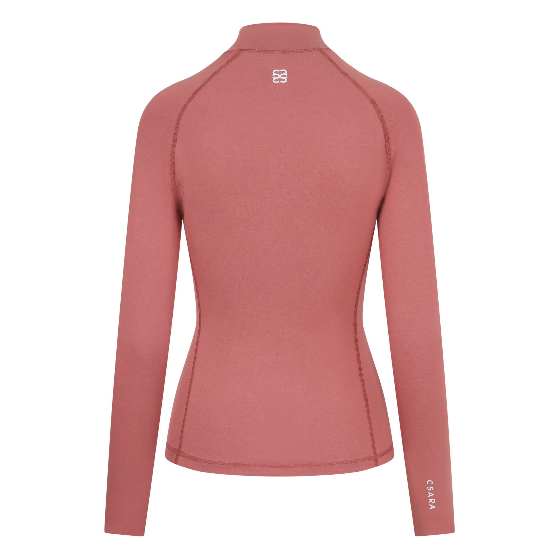 Pink womens baselayer with mock collar - ghost image back