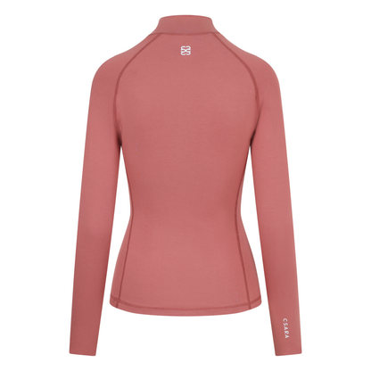Pink womens baselayer with mock collar - ghost image back