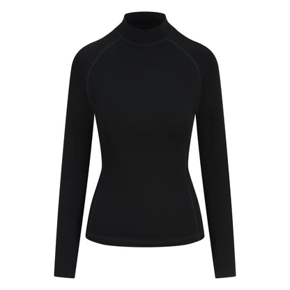 Black womens baselayer with mock collar - ghost image front