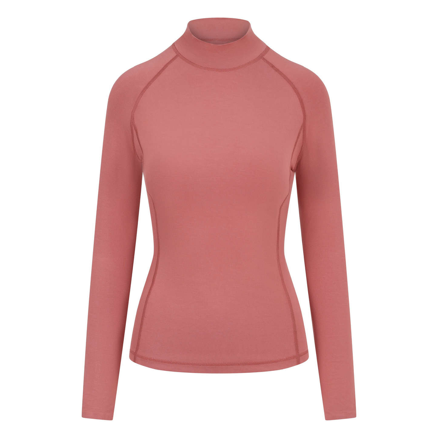 Pink womens baselayer with mock collar - ghost image front