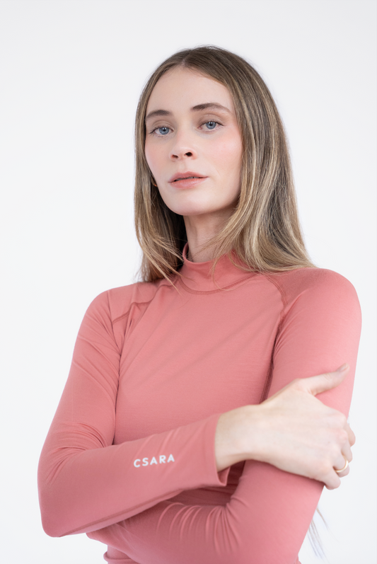 Pink womens baselayer with mock collar