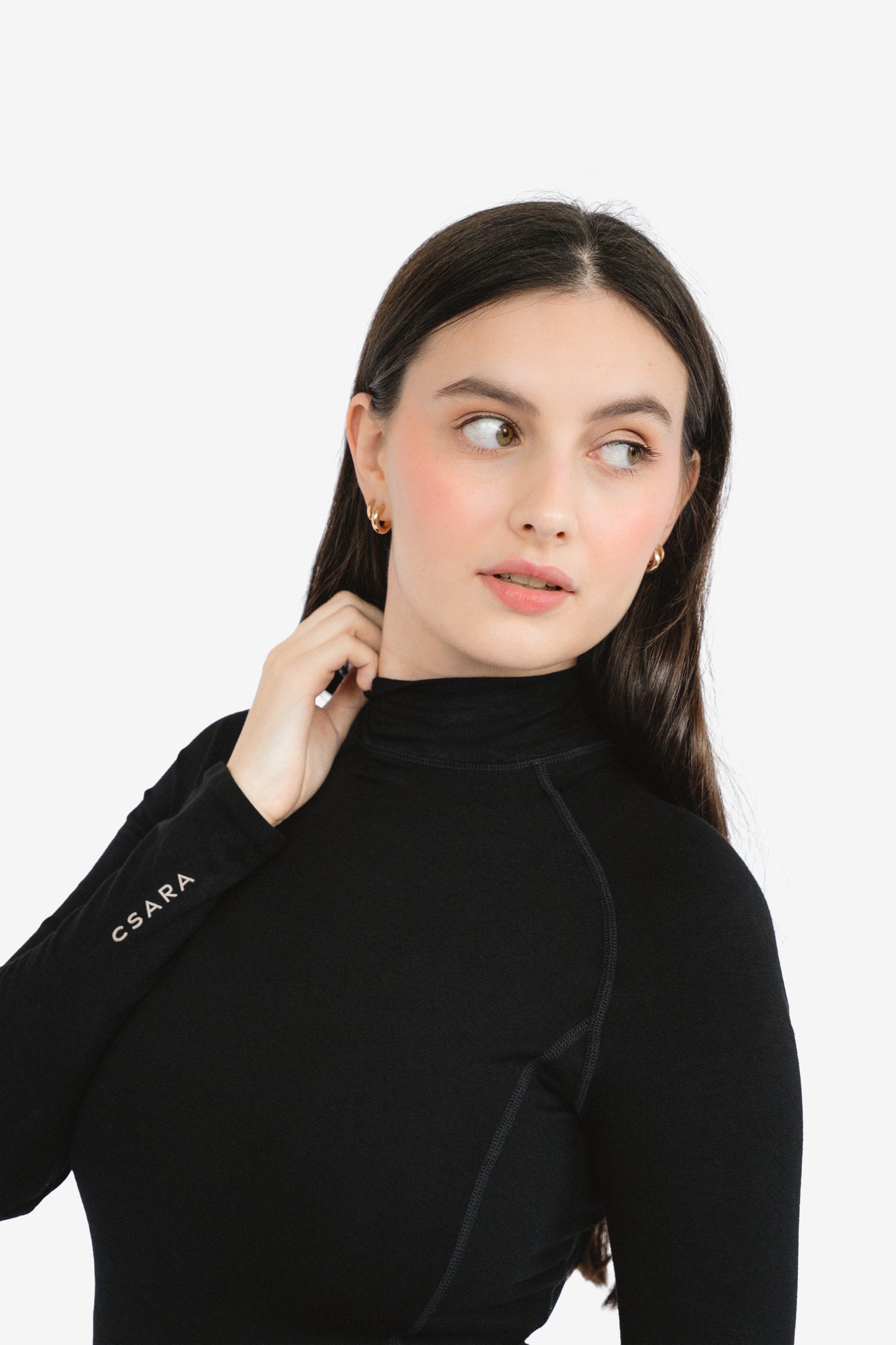 Black womens baselayer with mock collar